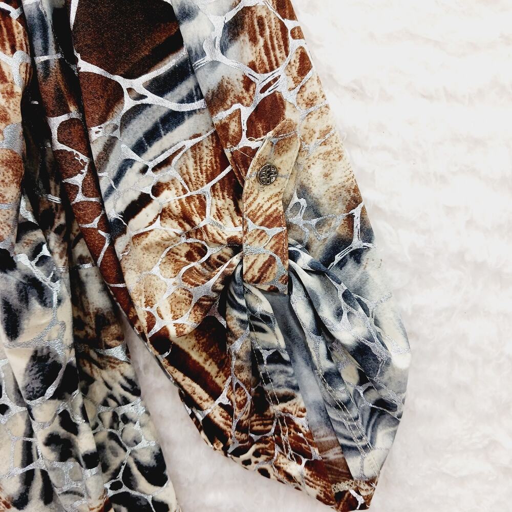 Blouse Leopard Tiger Zebra Glam Mob Wife Y2K Office Siren Heritage Tab Size XL - Picture 9 of 12